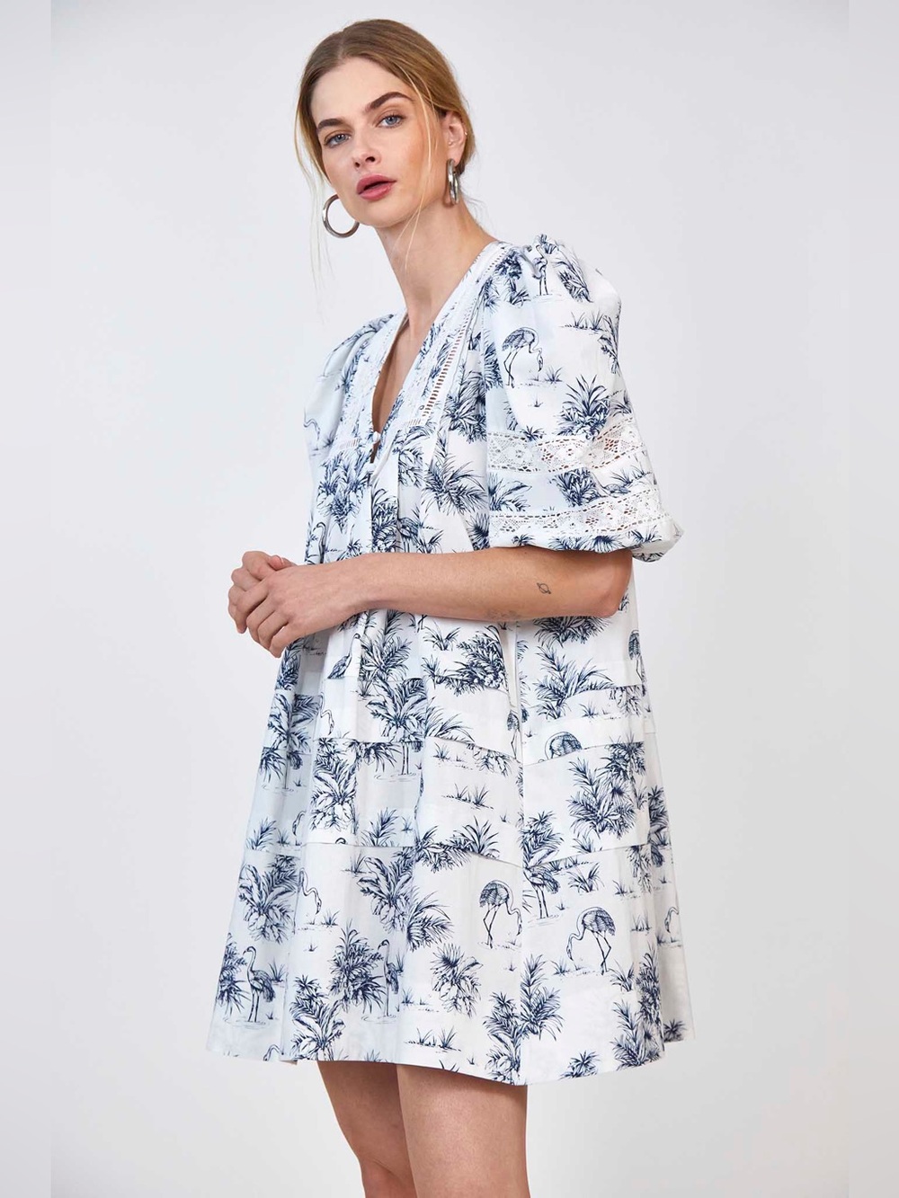 Hunter Bell Jenkins Mini Dress in Navy Flamingo Print, Size S - Picture 5 of 12